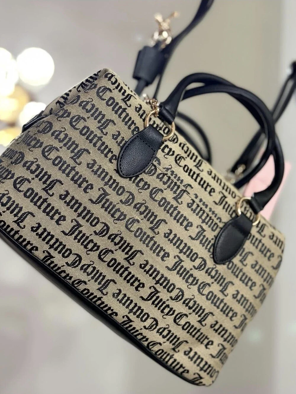 Juicy Couture Black & Beige Logo Satchel Bag